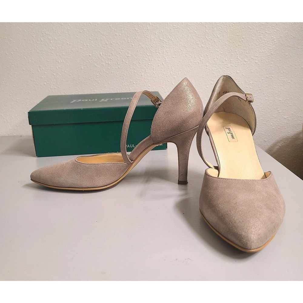 Paul Green Shoes US 9.5 UK 7 Valetta Gray Pointed Toe Stiletto Heels Ankle Strap - Picture 2 of 8
